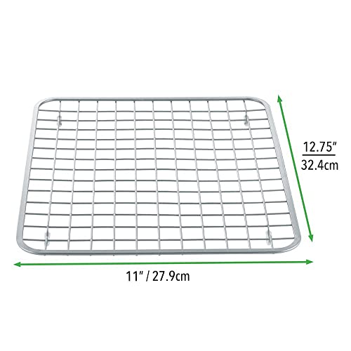 Mdesign Modern Metal Wire Kitchen Sink Metal Dish Drying Rack/Mat - Steel Wire Grid Design - Allows Wine Glasses, Mugs, Bowls And Dishes To Drain In Sink - Chrome #TOP4
