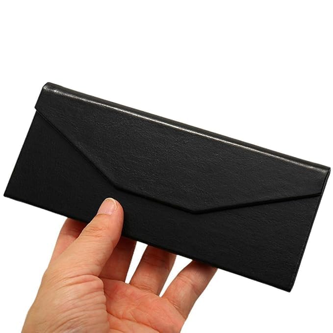 Image of Triangle Foldable Eyeglasses Case with Magnetic Closure - Portable Lightweight Protective Spectacle Box, Stylish Triangular Design, Black