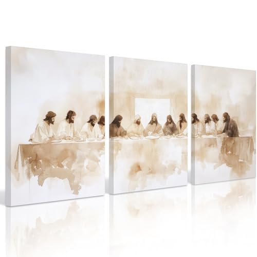 Jesus Wall Art Set of 3 Last Supper Wall Decor Christian Canvas Wall Art Religious Pictures Bible Renaissance Painting Leonardo Da Vinci Poster for Dining Room Living Room 16x24 Inch Ready to Hang