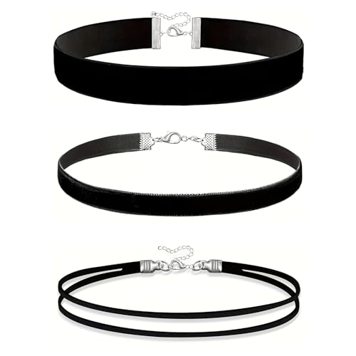 SYHSYC 3 gargantillas para mujer, gargantilla negra de terciopelo, juego de collar, gargantilla clásica ajustable, gargantilla para mujeres y niñas, fiesta de baile, festival, s, Algodón, Abulón