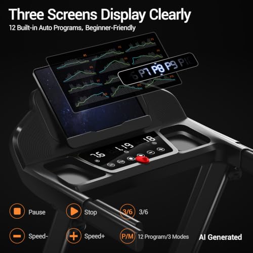 Image of Treadmills for Home with 16% Incline, Foldable Treadmill with Handles, Portable Treadmill with 12 Preset Programs, 400Lbs