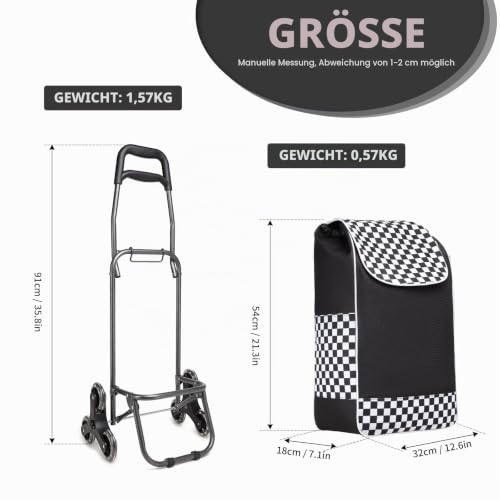 Kono Klappbarer 2-in-1 Einkaufstrolley mit Treppensteig-Rädern Schwarz