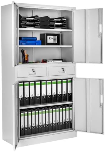 tectake® Steel Office Filing Cabinet, Exterior and Interior Cabin...