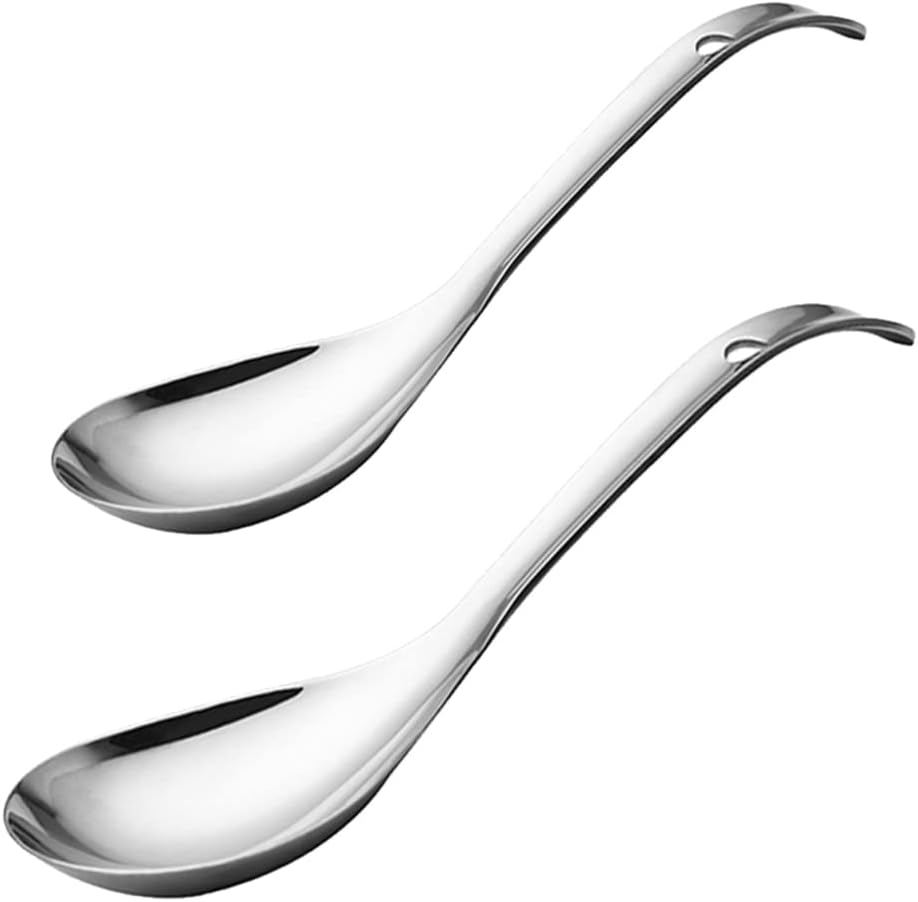 Cabilock Stainless Steel Rice Spoon 10.15 Inch Large Soup Ladle with Long Handle Non-Stick Rice Paddle for Home Kitchen Serving and Asian Dining