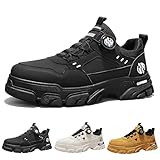 [Firmiarii] スニーカー メンズ 厚底 ローカット ワークブーツ 厚底 ダイヤル式 5cm身長アップ 防水 カジュアル シューズ 運動靴 スポーツ ランニングシューズ 耐摩耗 軽量 通気 滑り止 おしゃれ 作業靴 靴紐を結ぶ必要もない (ブラック, 25.0 cm)