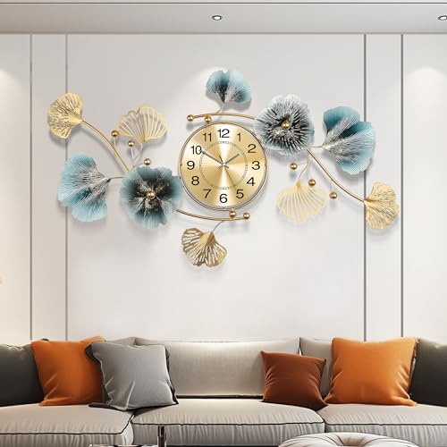 Axioglo Wall Clocks for Living Room Decor,Large Wall Clock,3D Creative Metal Ginkgo Leaf Design,with Silent Movement Wall Clocks for Home Wall Decor Clock?32