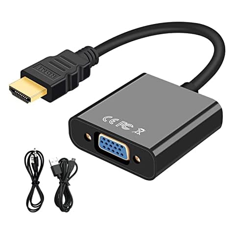 HDMI to VGA Adapter with 3.5 mm Audio Cable and Power Cable, HDMI to VGA Converter 1080p 60Hz, HDMI Male to VGA Female, Compatible with Laptop (HDMI) and TV Monitor (VGA) Cover