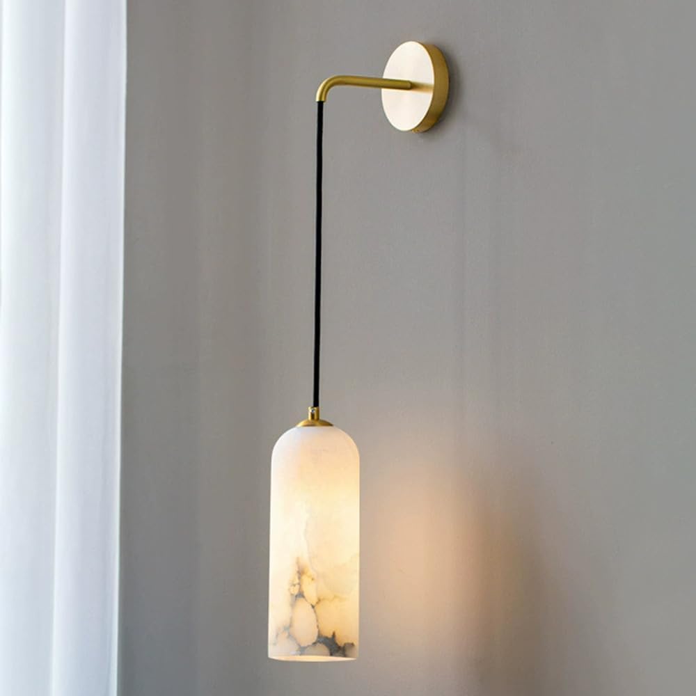 HXYSXHJUO Elegant Oval Natural Marble Wall Sconce, Mid Century Alabaster E14 Mount Light, Stylish Stone Decor Lamp For Indoor Home Decoration