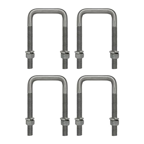 Square U Bolt with Hardware for Boat Trailer, Galvanized Steel, 3/8 Diameter x 1-5/8 x 3-3/8 for 1-1/2 Beam (4 Pack)