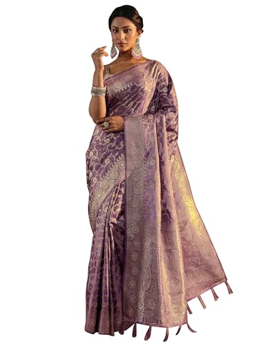 Image of Libas Woven Design Satin Saree for Women With Unstitched Blouse Piece | Traditional Saree for Festive & Wedding