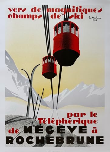 Affiche Megève Rochebrune Michaud Poster d'Art Vintage de Haute Qualité 50X70