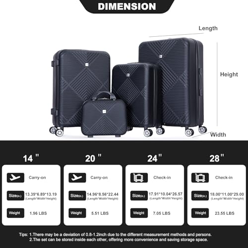 4-Piece Lightweight ABS Luggage Set with Makeup Box - Black, Durable & Stylish Travel Suitcases3
