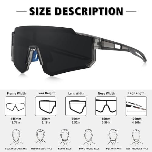 STORYCOAST Polarized Sports Sunglasses for Men Women,Driving Fishing Cycling Mountain Bike Sunglasses UV400 Protection Clear Gray Frame-Gray Lens - Thumbnail 3