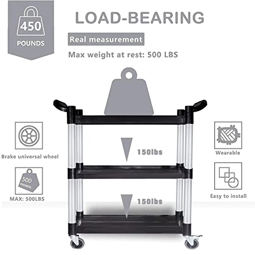 Imgzar Utility Carts With Wheels Rolling Cart Heavy Duty Food Service Cart For Kitchen Warehouse Office, Free Rubber Hammer, Lockable Wheels, 500 Lbs Capacity 31.5''L X 17''W X 38''H Black #TOP3