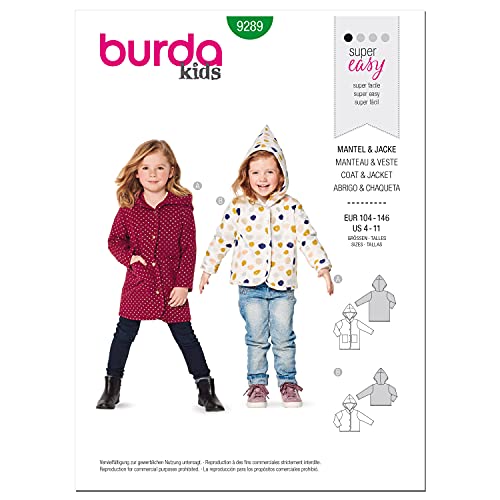 burda kids Schnittmuster #9289 Mädchen Mantel und Jacke für Kinder Gr. 104-146