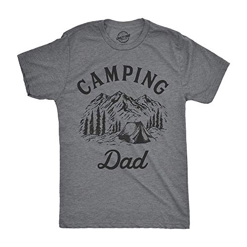 Crazy Dog T-Shirts Mens Camping Dad T-Shirt - Mountain Tent Graphic Tee for Campground Weekends and Outdoor Trips Grey L