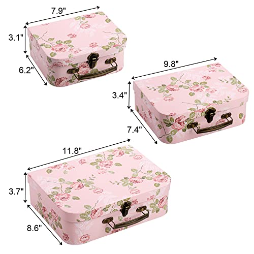 Fasmov 3 Pack Paperboard Suitcases Storage Box Decorative Storage Boxes Storage Gift Boxes With Lids For Photo Storage Home Decoration, Wedding, Birthday, Anniversary, Pink #TOP1