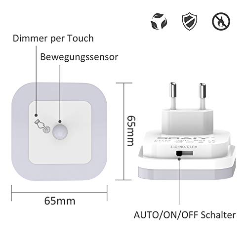 SOAIY Luz nocturna LED regulable con Sensor de movimiento, Luz de orientación Ajustable con 3 modos (Auto/ON/OFF) para baños, pasillos, habitaciones infantiles, dormitorios (2 PCS Blanco Cálido)