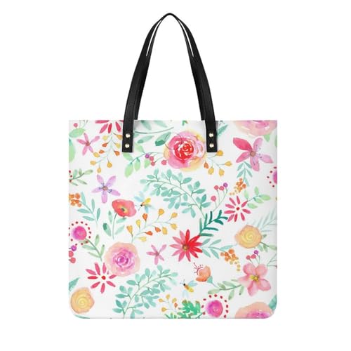 Sac à main shopper fleurs aquarellées résistant pour voyage et shopping quotidien