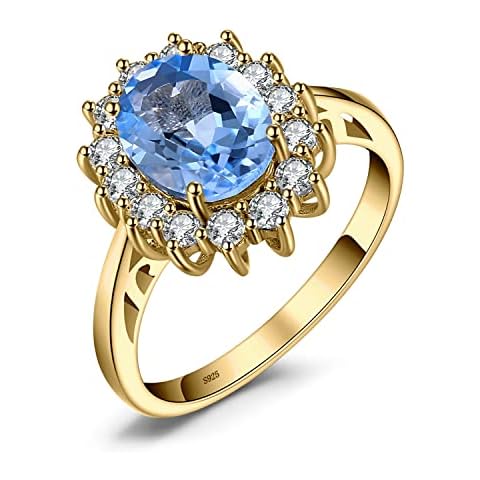 JewelryPalace Halo Engagement Ring with Blue Topaz Cover