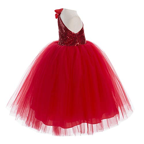 Image of Baby Girls' Sequins Net Cotton One Shoulder Birthday Parties Wedding Gown Kids Dresses