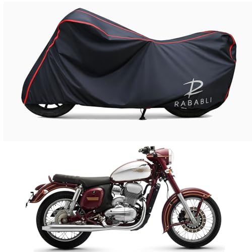 Image of Waterproof Bike Body Cover Compatible for | Jawa Dual Channel BS6 | Taffeta Fabric, Red Piping Design, Bottom Elastic Fit | Dustproof, Sun UV & Rain Protection for All Bikes