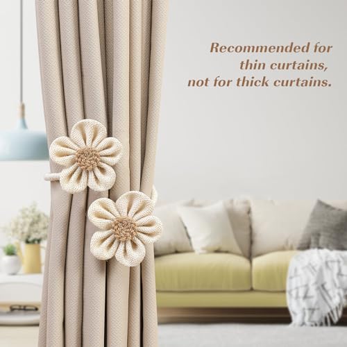 Image of Home Curtain Draperies, 2 for Pack Farmhouse Sunflower Office Curtain and Window Tiebacks, Thin Decoration Elegant Tie Boho Simple Beige for Room, Accessories Ropes Holdbacks Wall
