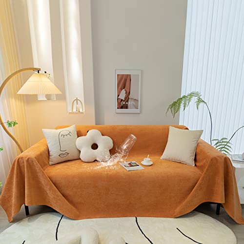 HANDONTIME Full Couch Cover Brunt Orange Sofa Covers for Dogs Cats Waterproof Sectional Covers Couch Covers for 3 Cushion Couch Sofa Leakproof Non-Slip Outdoor Farmhouse Sofa Seat Covers, 71"x 134"