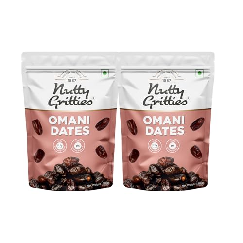 Image of Nutty Gritties Premium Dates - Omani - 500g | Pack of 2 | Value Pack| Khajoor Or Khajur Dry Fruit | Healthy & Nutritious Snack | Rich in Protein & Vitamins | Natural Sweetner, Fresh
