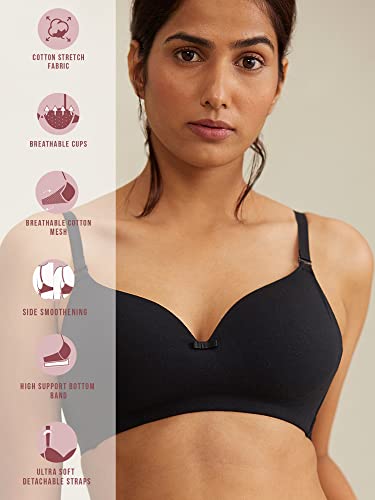Image of NYKD Women's Cotton Lightly Padded Seamless Wire Free Everyday T-Shirt Bra for Women Daily Use Wireless, 3 /4th Coverage - NYB002