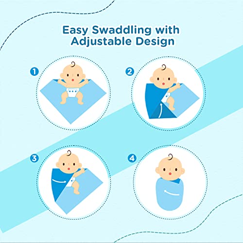 Image of Mee Mee 100% Soft Cotton Hooded Baby Wrapper Cum Warmer, Blanket with Hood for New Born Baby 0 to 6 Months (with Hood Blue)