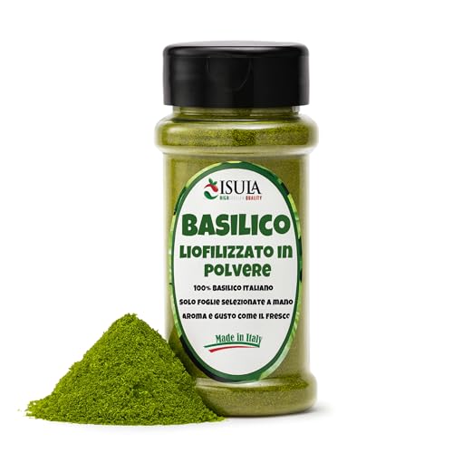 Basilico Liofilizzato in Polvere - 20g (Equivale a 250g Fresco) - 100% Italiano - Lavorato entro 2 Ore - Aroma e Colore Intensi - Ideale per Pasta, Pizza, Mixology e Dolci - Senza Conservanti -Isula