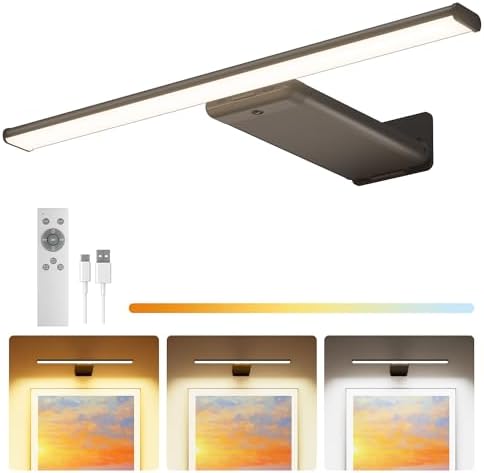 Picture Light for Wall Rechargeable Art Light with Remote, 3 Colo...