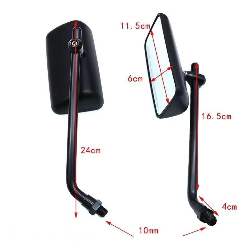 Espejos laterales moto de 8mm y 10mm rectangulares negros para choppers 2