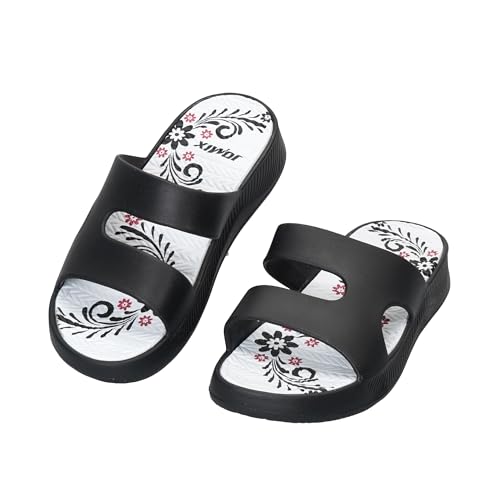 JOMIX Claquettes Femme Été EVA Chaussons Compensées Sandales Pantoufles de Douche Tongs Confortables Léger Antidérapant pour Maison Jardin Plage Piscine (WES260261, Noir, 39 EU)
