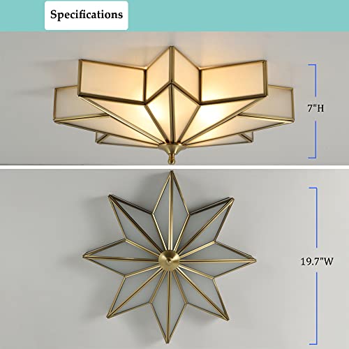 Aeyee Brass Flush Mount Ceiling Light Star Shaped Lighting Fixture 4 Lights Bedroom Ceiling Lamp With Glass Shade  thumb #5