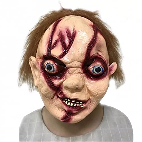 BAJIE Máscara de Halloween Scary Bald Big Eye Máscara de látex Scar Printed Funny For Halloween Set Horror Ghost Accesorios Divertidos Máscara de látex Accesorios de Halloween