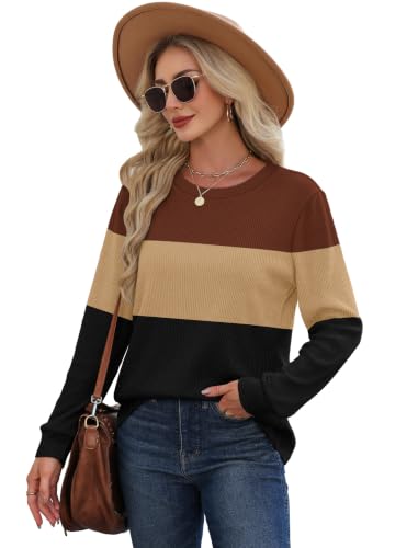 OFEEFAN Womens Sweaters Long Sleeve Tunic Tops Winter Clothing 2026 Business Casual Color Block 06 L — view 4
