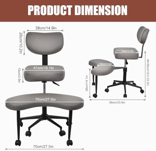Meditation Chair for Adults, Ergonomic Cross Legged Office Chair with Wheels, Reclining Backrest & Adjustable Height for Fidgety Sitters - Black