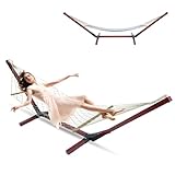 Gelacie 9-14 Feet Universal Wood Hammock Stand, Adjustable in Length, Capacity 2 Person 650 LB Weight for Backyard, Patio, Camping Trip, Balcony, Porch (Red+Black)