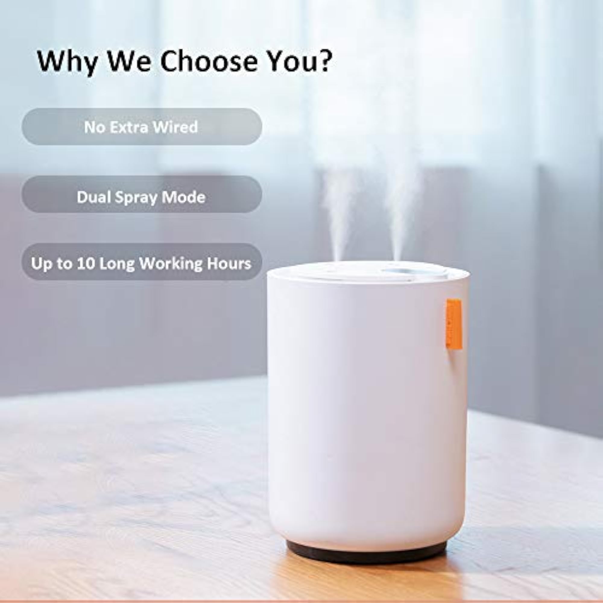 Dual Spray Nozzle Diffuser Humidifier with Adjustable Mist Modes