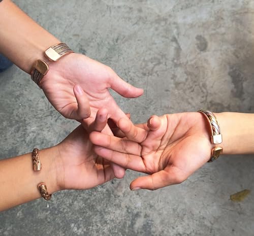 Touchstone copper bracelets | gift for men women |adjustable 100% pure solid real magnetic jewelry | handmade bracelet set combo | rope braided tibetan bangles.4