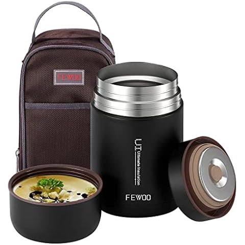 FEWOO Food Jar - 27oz Vacuum Insulated Stainless Steel Lunch Thermos, Leak Proof Soup Containers with bag for Hot or Cold Food (Black) Cover