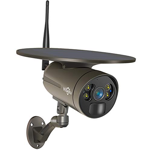 Top Brands 【Solar Powered, Floodlight】Hiseeu 2K Battery Camera PIR Human Activate,PC&Mobile View, Bullet Surveillance 2.4Ghz WiFi Camera,IP66 Waterproof,Color Night Vision,Compatible with Hiseeu Wireless System