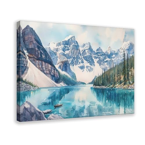 HKXAG Banff Watercolor Poster Landscape Wall Art Banff Wall Hanging Home Décor Gift Art Lovers Canada Canvas Poster Bedroom Decor Room Frame 12x18inch