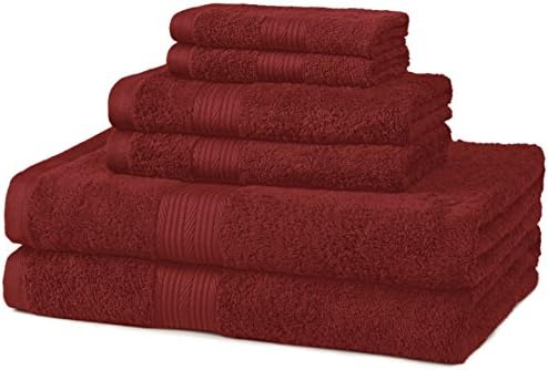 Amazon Basics 6-Piece Fade Resistant Bath, Hand and Washcloth Towel Set - Crimson