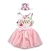 Baby Mädchen Kleidung Erster 1. Geburtstag Party Kleid Baumwolle Blumen Ärmellos Strampler Prinzessin Tütü Tüll Rock Stirnband Set 1 Jahr Geburtstagsfeier Geschenk Fotoshooting Babybekleidung 6-12M