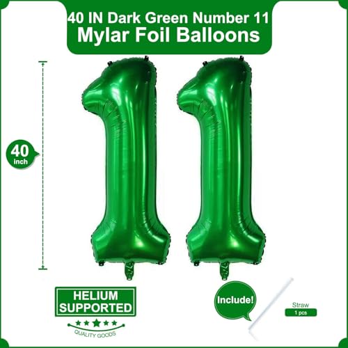 Image of Number 11 Dark green Balloons 40 Inch Giant Dark green Foil 11 Helium Balloons for 11th Dark green Birthday Party Supplies 11th Anniversary Events Decorations
