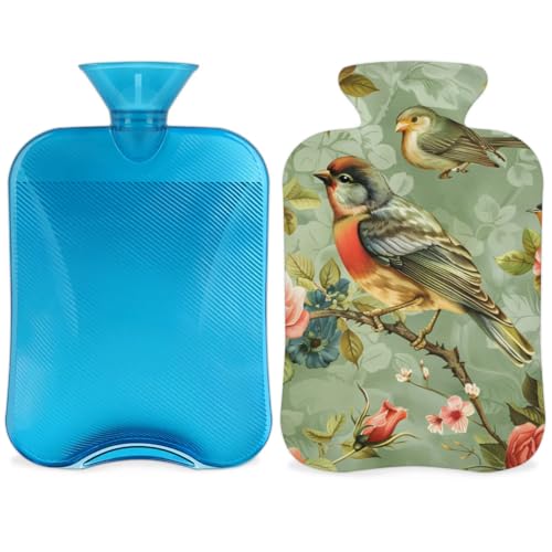 Hot Water Bottle with Soft Cover,2L Fantastic Bird Hot Water Bag for Hot and Cold Compress, Hand Feet Warmer, Rubber Hot or Cold Water Bottle Halloween Christmas Decorations