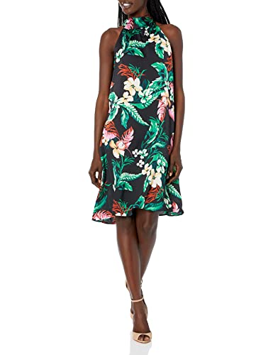 Nine West Women's Halter Neckline Trapeze Dress W/Bow Tie, Black Combo, 6 #TOP11